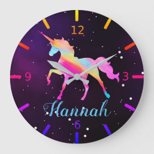 Personalized Colorful Unicorn Large Clock
