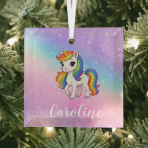 Personalized Colorful unicorn magic Glass Ornament