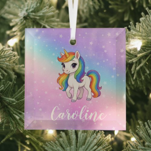 Personalized Colorful unicorn magic  Glass Ornament