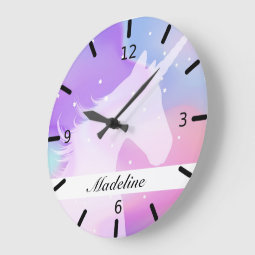 Personalized Colorful Unicorn Silhouette Large Clock | Zazzle