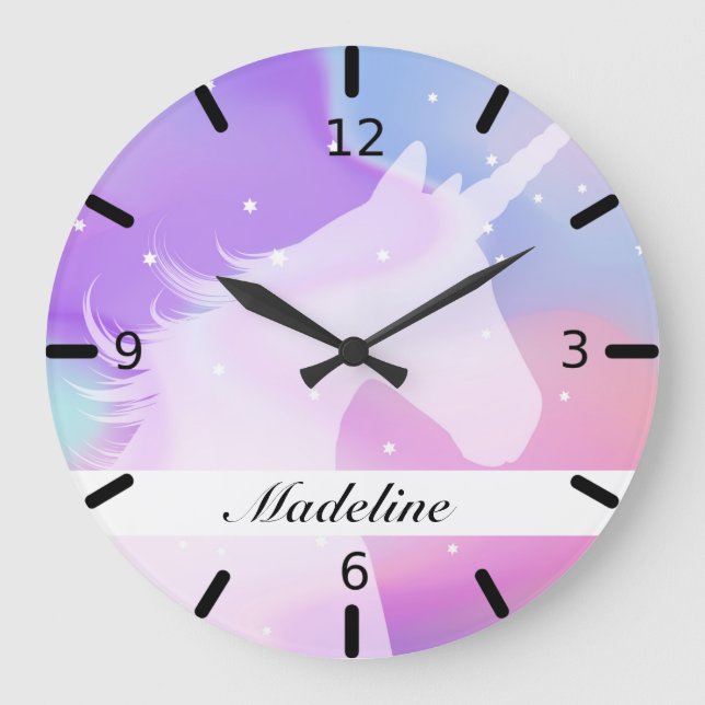 Personalized Colorful Unicorn Silhouette Large Clock (Front)