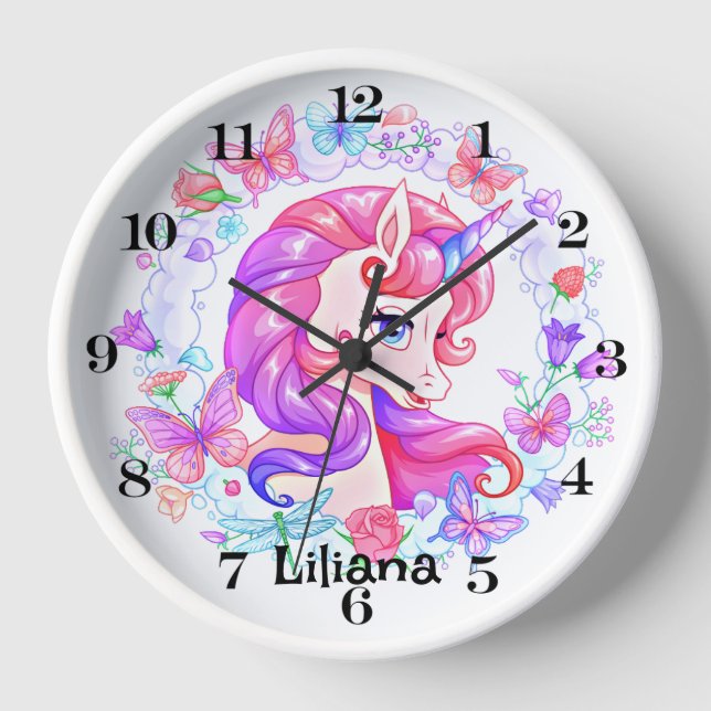Personalized Colorful Unicorn Wall Clock (Front)