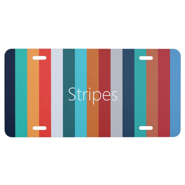 Personalized Colorful Vertical Retro Stripes License Plate (Front)