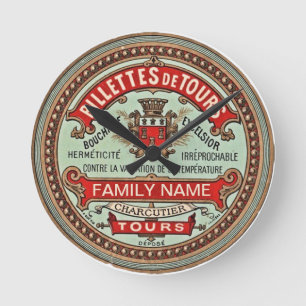 Personalized Colorful Vintage Apothecary Label Round Clock