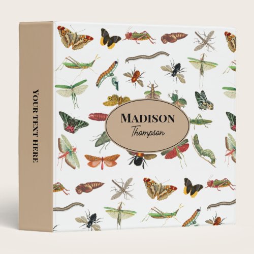 Personalized Colorful Vintage Insect Pattern  3 Ring Binder