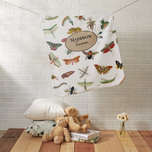 Personalized Colorful Vintage Insect Pattern  Baby Blanket