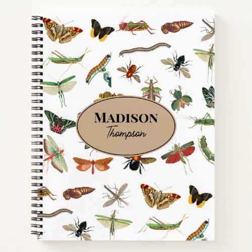 Personalized Colorful Vintage Insect Pattern  Notebook
