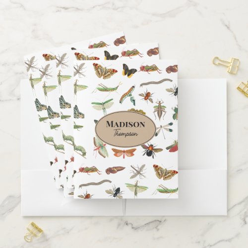 Personalized Colorful Vintage Insect Pattern  Pocket Folder