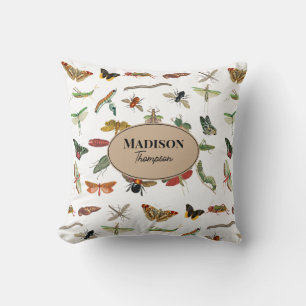 Personalized Colorful Vintage Insect Pattern Throw Pillow
