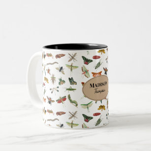 Personalized Colorful Vintage Insect Pattern Two-Tone Coffee Mug