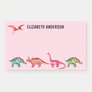 Personalized Colorful Watercolor Dinosaur Girl  Post-it Notes