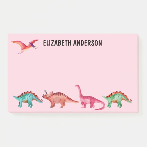 Personalized Colorful Watercolor Dinosaur Girl  Post_it Notes