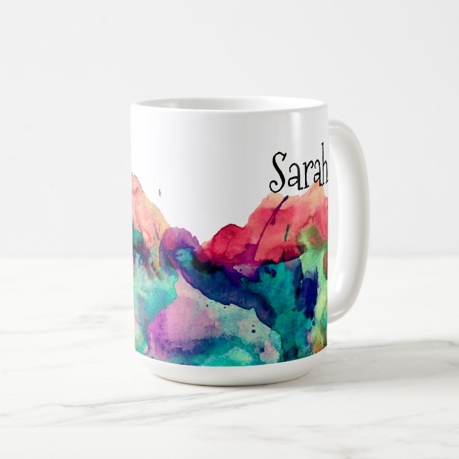Personalized Colorful Watercolor Paint Splatter 2 Coffee Mug (Front Right)