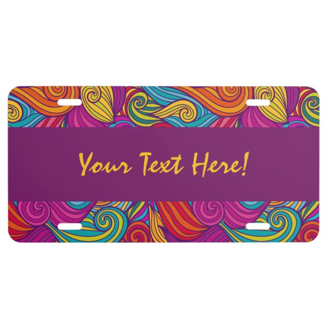 Personalized Colorful Wavy Stripe Swirls Pattern License Plate (Front)