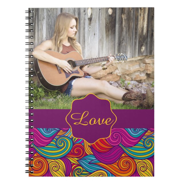 Personalized Colorful Wavy Stripe Swirls Pattern Notebook (Front)