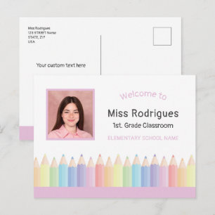 Personalized Colorful Welcome Teacher's Classroom Postcard