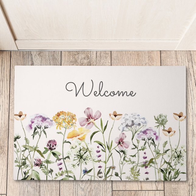 Personalized Colorful Wildflower Garden Doormat (In situ)