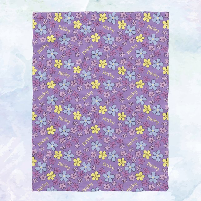 Personalized Colorful Wildflowers Purple Baby Girl Fleece Blanket (Creator Uploaded)