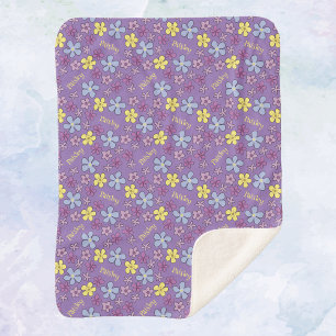 Personalized Colorful Wildflowers Purple Baby Girl Sherpa Blanket