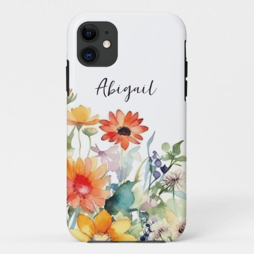 Personalized Colorful Wildflowers Vibrant Flower iPhone 11 Case