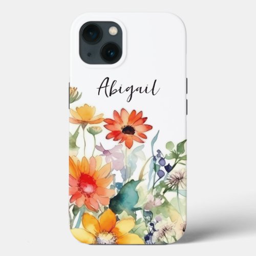 Personalized Colorful Wildflowers Vibrant Flower iPhone 13 Case
