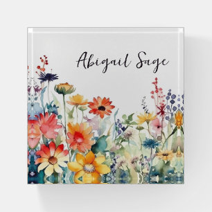 Personalized Colorful Wildflowers Vibrant Flower Paperweight