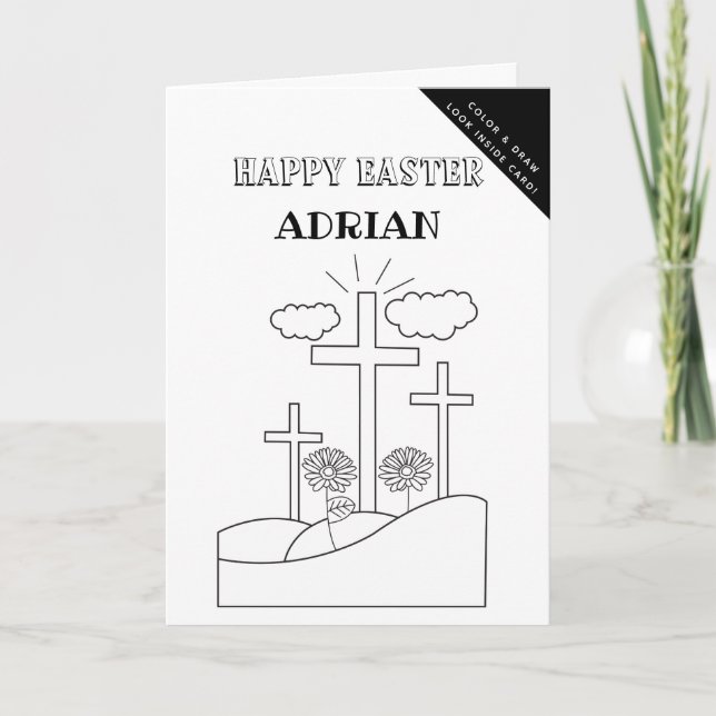 Personalized Coloring & Drawing Easter Religious  Holiday Card (Front)
