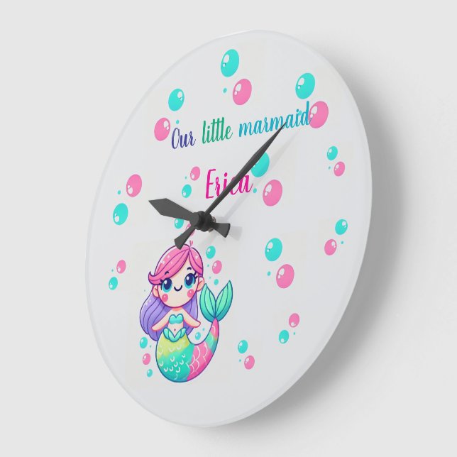 Personalized Colorized Mermaid Wall Clock (Angle)