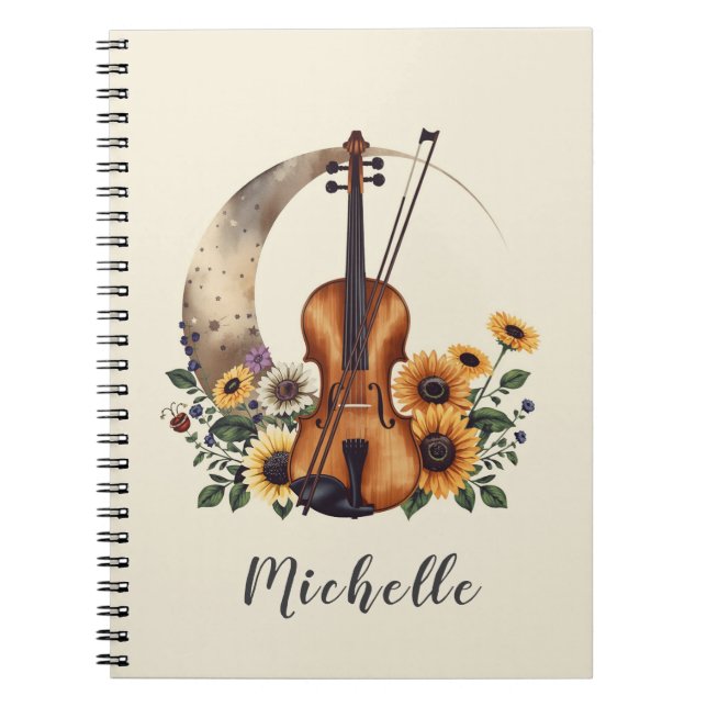 Personalized Colors Wildflower Boho Floral Violin  Notebook (Front)