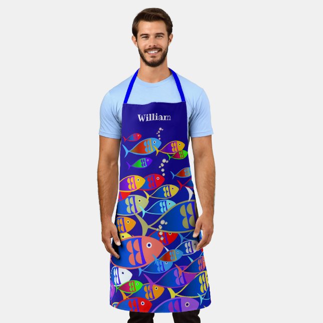 Personalized Colourful Fish Apron (Worn)