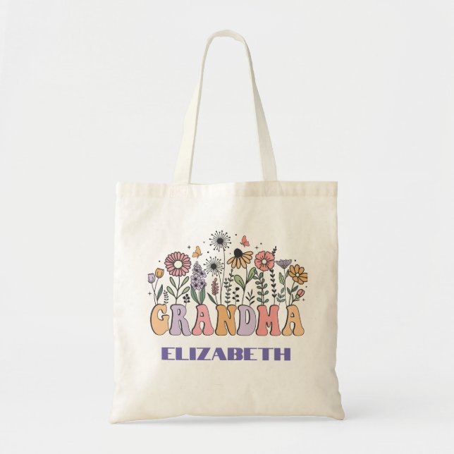 Personalized Colourful Floorals Grandma  Tote Bag (Front)