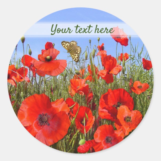 Personalized Colourful Poppy Field Classic Round Sticker (Front)