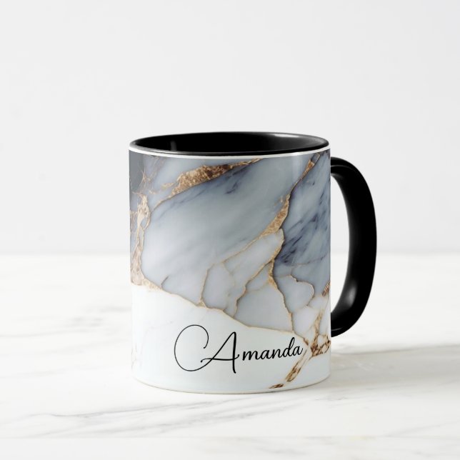 Personalized Combo Mug: Black, White, & Gold Mug (Front Right)