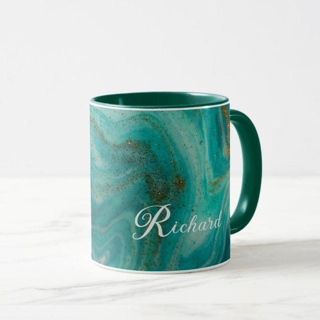 Personalized Combo Mug: Green, & Gold Accents Mug (Front Right)