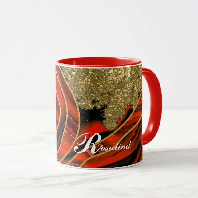 Personalized Combo Mug: red, & Gold Accents Mug (Front Right)