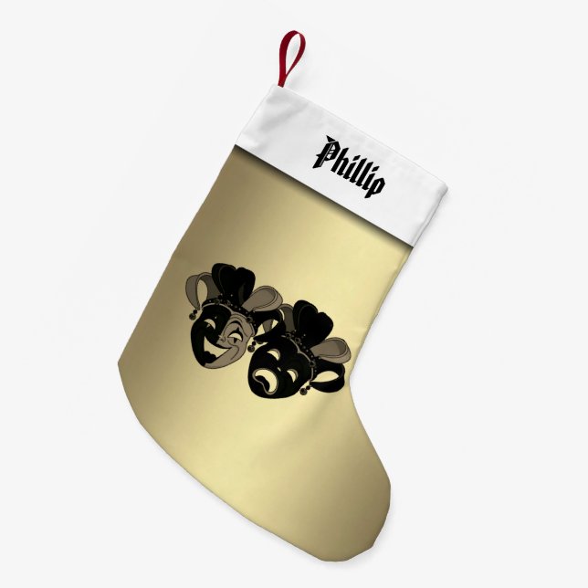 Personalized Comedy Tragedy Theater Masks Small Christmas Stocking (Front (Hanging))