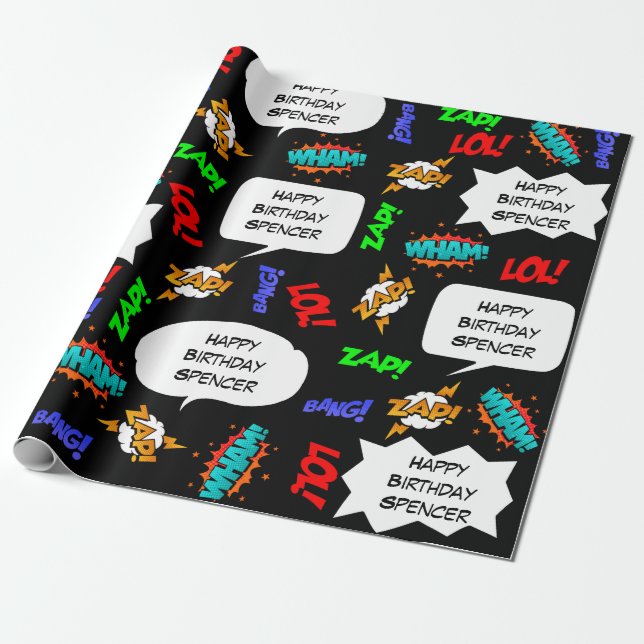 Personalized Comic Birthday Wrapping Paper (Unrolled)