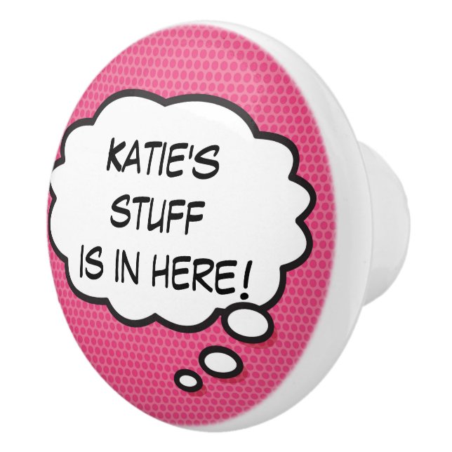 Personalized Comic Book Girly Pink Think Bubble Ceramic Knob (Right)