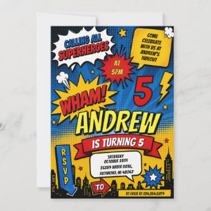 Personalized Comic Book Hero Birthday Invitation