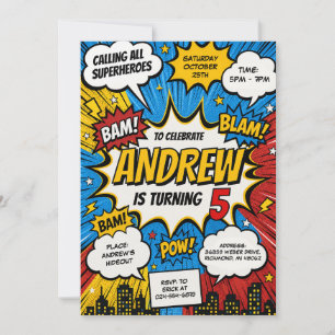 Personalized Comic Book Hero Birthday Invitation