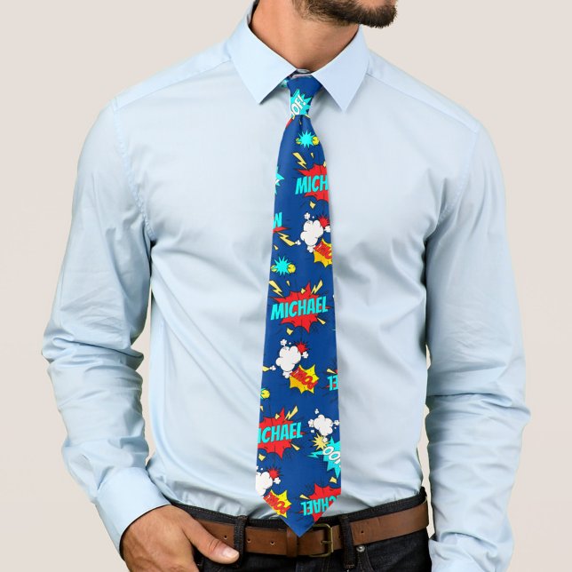 Personalized Comic Book Pop Art Blue Neck Tie (Personalized Comic Book Pop Art Blue Neck Tie With Any Name!  Try it Now! 
)