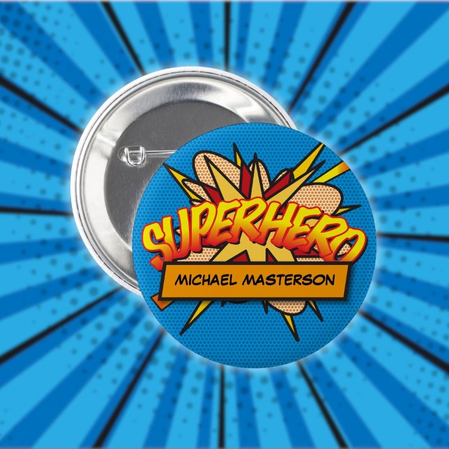 Personalized Comic Book Pop Art SUPERHERO Button (Personalized Comic Book Pop Art SUPERHERO Button)