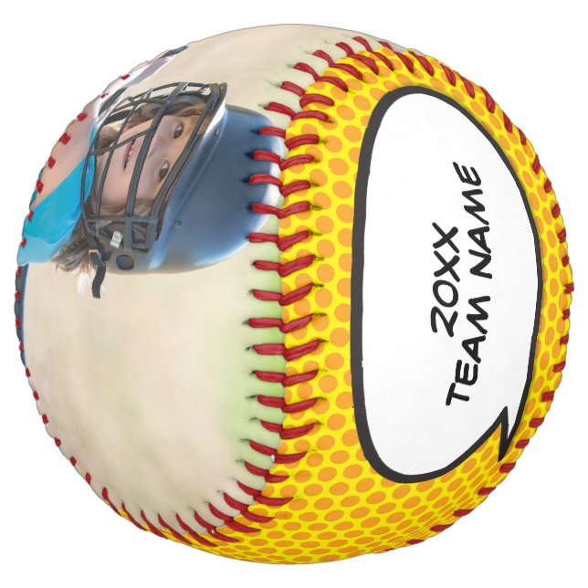 Personalized Comic Book Speech Bubble 2 Photo Softball (Angled)