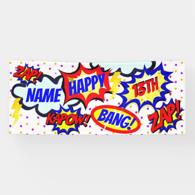 Personalized Comic Book Super Hero Party Banner (Horizontal)