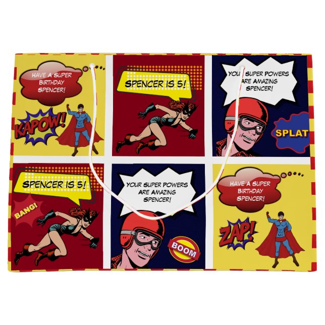 Personalized Comic Strip Birthday Large Gift Bag (Front)