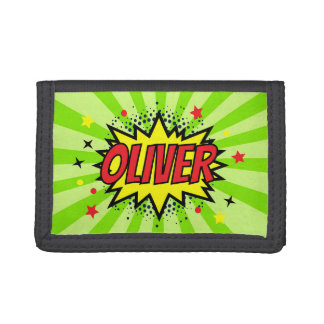Personalized Comic Style Kids Colorful Green Gift Tri-fold Wallet