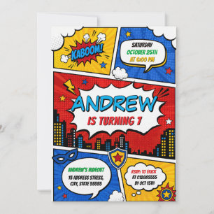 Personalized Comic Superhero Birthday party Invitation