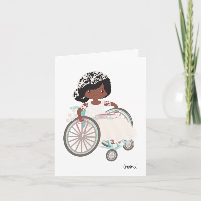 Personalized Communion-Black Girl in Wheelchair  Card (Front)