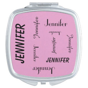 Personalized Compact Mirror, Name Repeats, Pink Vanity Mirror