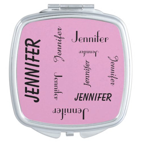 Personalized Compact Mirror Name Repeats Pink Vanity Mirror